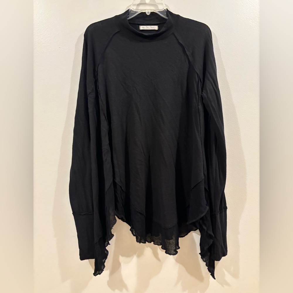 We The Free Starlight Ruffle Top Long Sleeved Black Medium Linen/Viscose